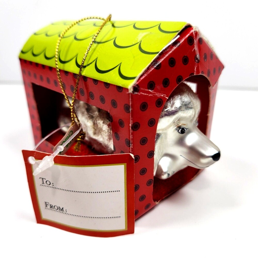 Dept. 56 Poodle Dog Blown Glass Christmas Ornament Doghouse Box 2008